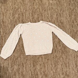 Pearl-Accent Cream Crewneck Sweater